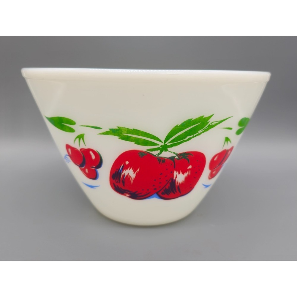 Vintage Retro Fire King Milk Glass Apples Cherry 6" Tall Large Mixing Bowl 50's